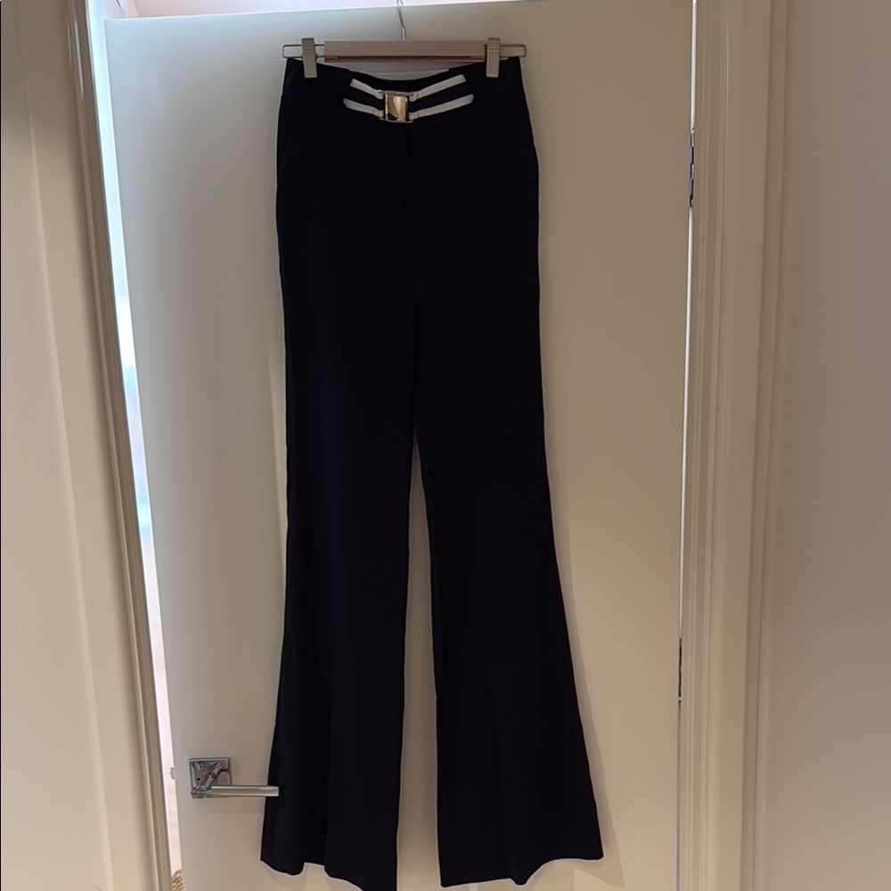 Veronica Beard Navy Flare Pants with Silver Accent
